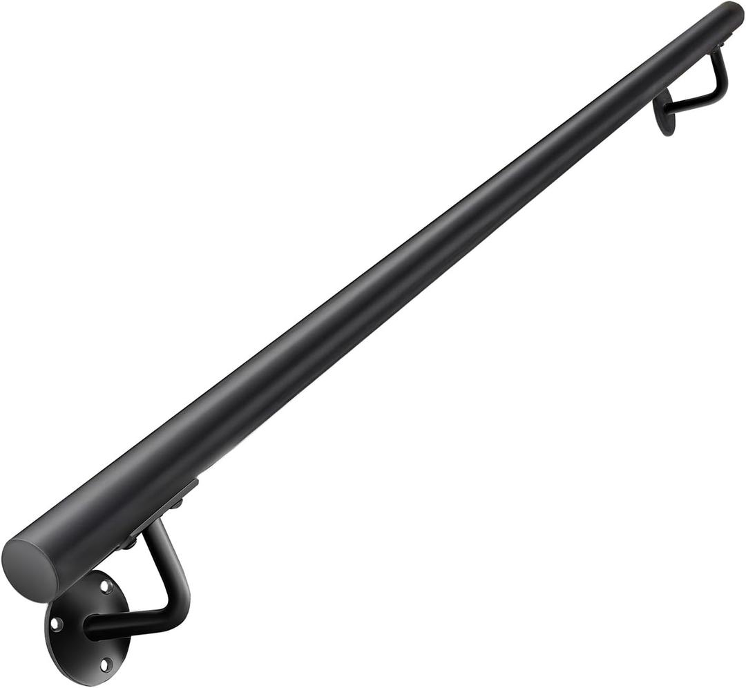 48 Inch Black Square Pipe Staircase Handrails - 4 FT Wall Mount Stairway Railing Indoor, Outdoor Stair Railing, Deck Rails, Banister Railing, Safety Grab Handle for Handicap