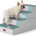 ZOMISIA Dog Stairs for Large Dogs - Extra Wide Pet Stairs 2 in 1 with Zippers Suitable for Couch and Bed, 35D Foam Dog Steps with Non Slip Bottom Grey 4 Steps, Grey