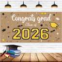 Feifeiya Kraft Paper Graduation Backdrop 2026-62" x 31" Large Brown Congrats Grad Banner Class of 2026 Black and Gold Grad Photography for Wall Graduation Party Classroom Decoration