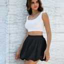 SCKTOO Women's Bubble Skirts Elastic High Waisted A Line Ruffle Casual Mini Skirt with Shorts Underneath (Black, S)