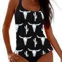 SHESHOW Cowgirl Style Tankini Swimsuits for Women Scoop Neck Ruched Blouson and Bottom 2 Piece Bathing Suits S-XXL