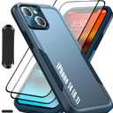for iPhone 14 6.1 Inch Double Layer Hybrid Military Grade Rugged Shock Resistant Drop Case with 1 PCS Magnetic Car Mount and 2 PCS HD Tempered Glass Screen Protector (Blue)