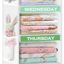 Weekly Clothes Organizer for Kids 6-Shelf Hanging Closet Organizer with Monday Through Friday Compartments & 2 Side Pockets  Space-Saving Clothes Storage for Children Closet Storage (White)