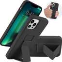 LAUDTEC Silicone Kickstand Case Compatible with iPhone 13 Pro, Vertical and Horizontal Stand Hand Strap Metal Kickstand Cover, Flexible Soft Liquid Silicone Stand Case for iPhone 13 Pro (Black)