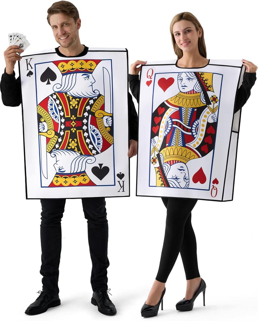 Spooktacular Creations 2 Pcs Adult Couple King & Queen Playing Card Costume for Halloween Costume Cosplay Party, Trick or Treating White