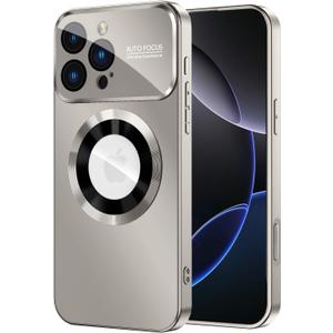 Magnetic for iPhone 16 Pro Max Case, Compatible with MagSafe, Built-in Camera Lens Protector, Logo View, Military Grade Drop Protection Phone Cover, Titanium Gray