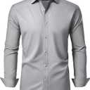 Alimens & Gentle Men's Dress Shirt Regular Fit Stretch Stain Shield Long Sleeve Solid Business Wedding Button Down Shirts (Light Grey)