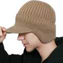 JHDESSLY Knit Beanies with Visor & Earflaps for Men and Women, Winter Hats Fleece Lined Hat Stocking Caps Soft Warm Headwear