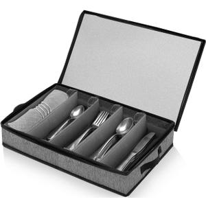 ouruer Silverware Organizer Chest,Silverware Storage Box,Stackable Flatware Storage Case,Spoon Organizer,Tableware Storage Box With 4 Dividers for Moving Transport,Kitchen Utensil cutlery Organizer