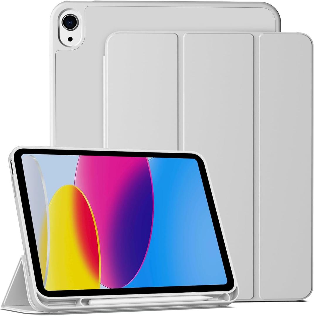 Case for iPad (A16) 11th Generation 11 Inch 2025, iPad 10th Generation 10.9 inch 2022 with Pencil Holder, Auto Wake/Sleep, Support Touch ID, Slim Trifold Stand Protective Cover (Gray)