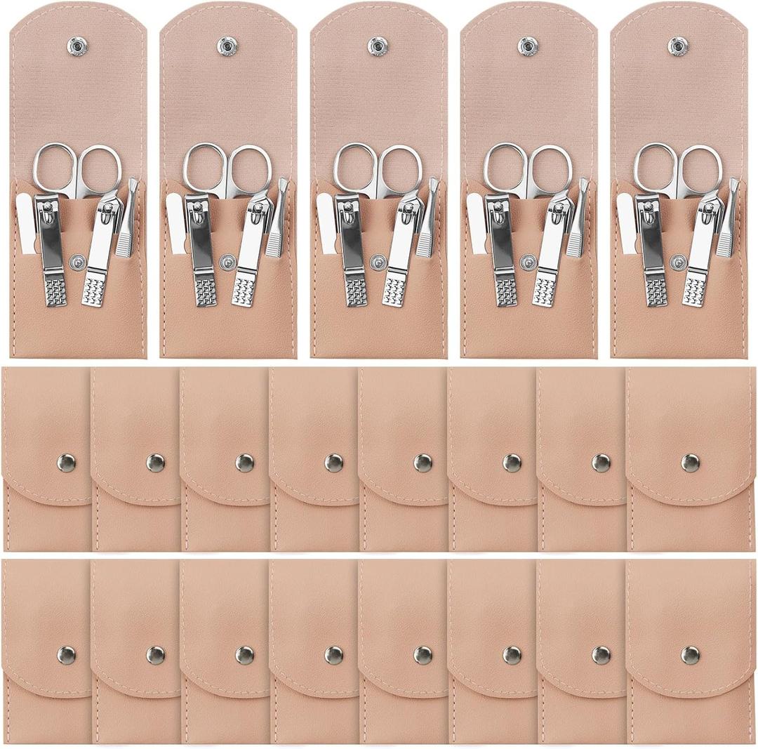 Manicure Set Bulk, Nail Clippers Kit Stainless Steel Fingernail Clippers Set, Sturdy Nail Tip Cutter Trimmers Professional Grooming Toenail Clippers Personal Pedicure Kits Gift Pink (24 Pack 7 in 1) (3.95 Inch)