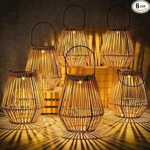 VIHOSE 6 Pack Solar Lantern Outdoor Waterproof Rattan, Square