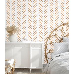HAOKHOME Boho Peel and Stick Wallpaper Brush Strokes Stripes Removable Terracotta/White Chevron Vinyl Self Adhesive Mural 17.7in x 9.8ft