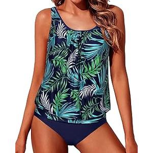 Yonique Two Piece Blouson Tankini Swimsuits for Women Modest Bathing Suits Loose Fit Swimwear Size -Large