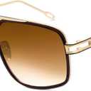 Oversized 70s Aviator Sunglasses for Men Disco Sun Glasses Cool Designer Tinted Shades Gold Alloy Frame (Gradient Brown)