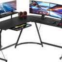 SHW 51 x 51 Inches Vista L-Shaped Desk with Monitor Stand and Drawer, Black, L-Shaped w/ 1 Side Monitor Riser