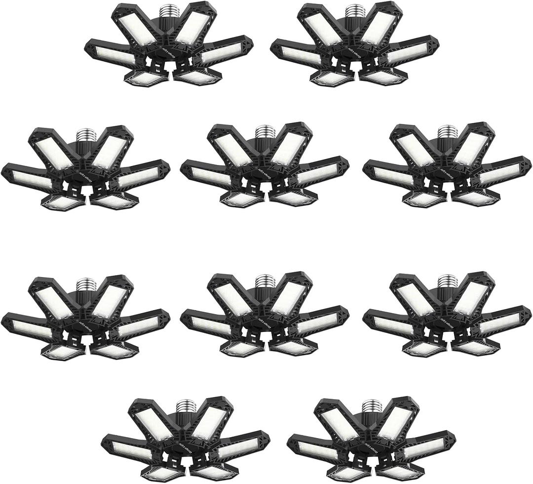 LUCORUSC Led Garage Lights Bulb 10 Pack 120W Super Bright Ceiling Led Shop Lights 6 Deformable Panels Screw in E26/ E27 6500K 12000 LM Deformable Garage Light Ideal for Basement Attic and Workshop