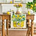 Artoid Mode Yellow Stripes Vase Lemon Summer Table Runner, Spring Kitchen Dining Table Decoration for Home Party Decor 13x72 Inch