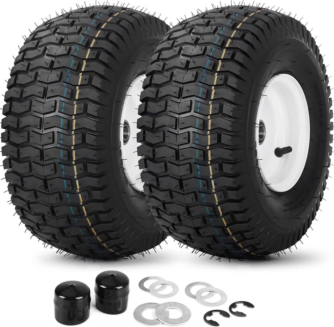 GICOOL (2 Pack) 15x6.00-6 Tubeless Tire and Wheel, 3" Offset Hub, 3/4" Bearing, 4 Ply, 15x6-6 Lawn Mower Front Tires, Compatible with 100 and 300 Series John Deere Riding Mower, Lawn Tractor and More