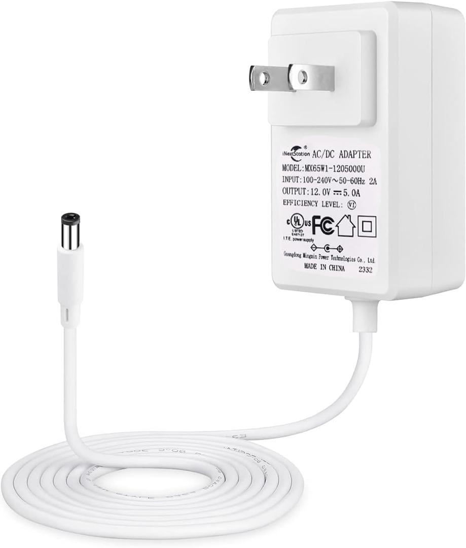 iNextStation 12V 5A Power Adapter Supply AC100-240V to DC Transformer for LED Light Strip LCD Monitor Router Car Devices 5.5mm X 2.1mm US Plug UL Listed (White)