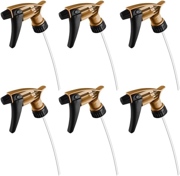 Nanoskin 6-Pack Acid Resistant Trigger Sprayer - Gold, 9 1/4" Dip Tube | High Output, Ergonomic Design, Durable Construction, Adjustable Nozzle for Mist and Stream, Ideal for Acid-Based Cleaners