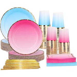 Ottin Gender Reveal Party Decorations 250 Pcs Pink and Blue Party Supplies Paper Plates and Napkins Set for Boy or Girl Birthday Wedding Bridal Shower