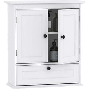 Spirich Bathroom Wall Cabinet, White Medicine Cabinet with Doors, 2 Doors & Tilt-Out Cube