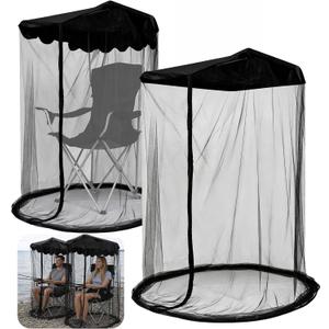 2 Pcs 63" H Canopy Chair Mosquito Net, Mosquito Mesh Chair Net with Waterproof Roof and Zipper Opening, Mosquito Net Chairs Cover for Outdoor Hiking Fishing Camping, Excluded Chair or Support
