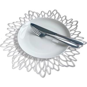 Herda 24pcs Christmas Placemats Charger Plates Silver,Round Vinyl Place Mats Set of 24,Christmas Table Mats Chargers, Silver Doily Chargers Leaf Placemats, Holiday, Wedding Table Decor