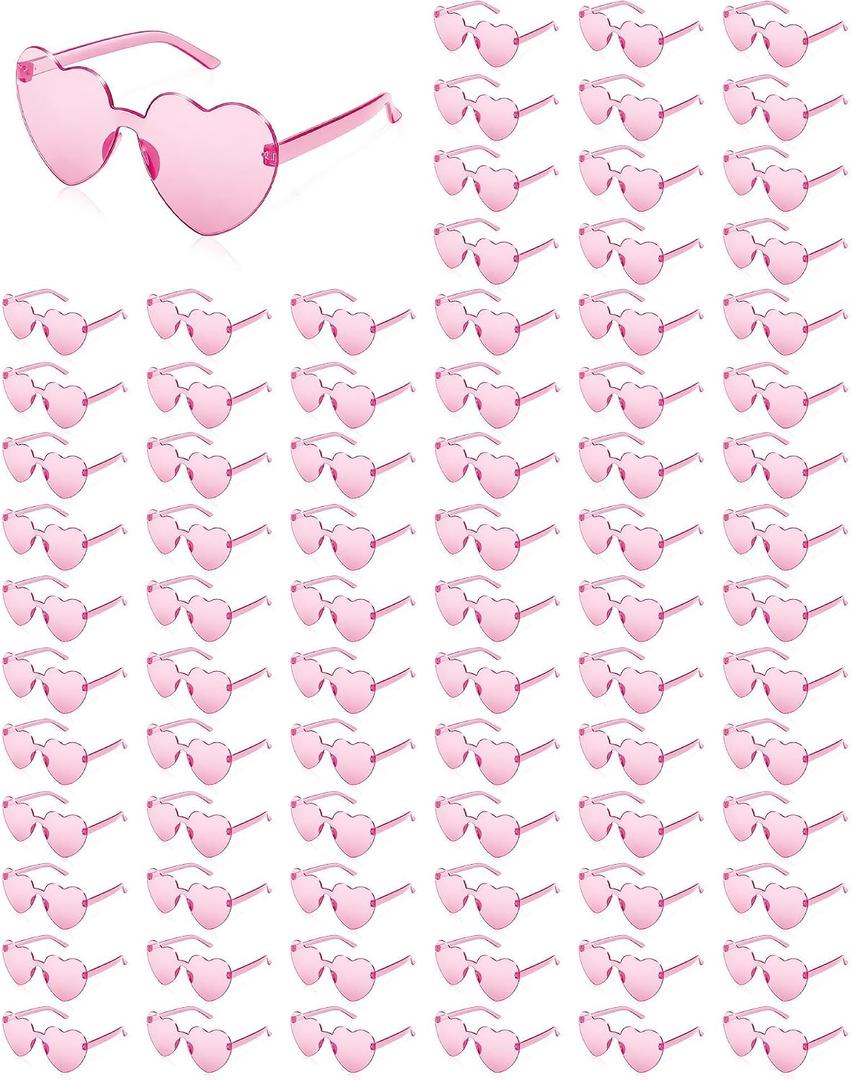 80 Pairs Heart Shaped Sunglasses Bulk, Transparent Heart Glasses for Women Party Favor (Pink)