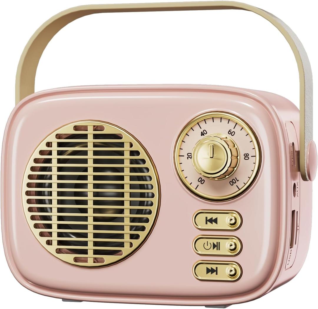 Retro Bluetooth Speaker, Vintage Decor, Gifts for Women Men Teen Girls,Portable Wireless Bluetooth Speaker, Cute Aesthetic Style for Office Kitchen Desk Bedroom Outdoor Support USB/TF Card/AUX (Pink)