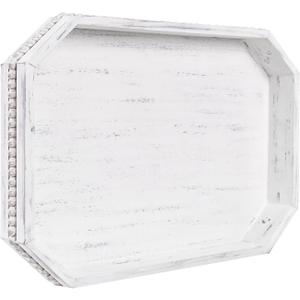 MAONAME Wood Serving Tray, Farmhouse Wooden Tray for Coffee Table, Octagonal Beaded Trays, Vintage White Decorative Trays for Living Room, Kitchen, 15.7" X 10.2" X 1.6"