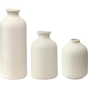 Small Ceramic Vase Set of 3, Boho Home Decor Vases for Dried Flowers,Farmhouse,Shelf,Bathroom,Centerpiece for Entryway Table Decoration Gifts (Beige)