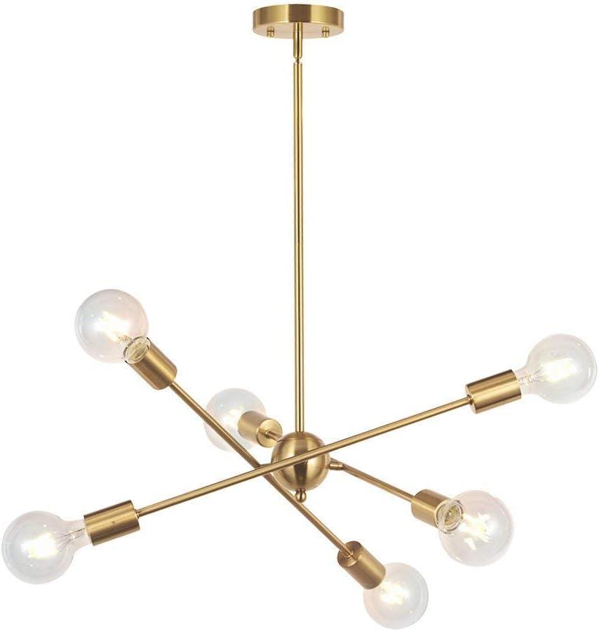 BONLICHT Modern Sputnik Chandelier Lighting 6 Lights Brushed Brass Chandelier Mid Century Pendant Lighting Gold Ceiling Light Fixture for Hallway Bar Kitchen Dining Room