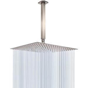NearMoon Rain Shower Head With Shower Arm, Ceiling Mount Square Shower, Stainless Steel Ceiling Rainfall Showerhead- Waterfall Full Body Coverage (16 Inch, Brushed Nickel)