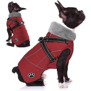 Doglay Dog Jacket Waterproof Dog Coat with Harness Built in, Christmas Puppy Winter Coat Reflective Turtleneck Puffer Snow Jackets for Medium Dogs, M