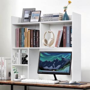 Desktop Bookshelf 36" Tall, White Desk Hutch for Dorm Computer Desk, 4-Tire Wood Desk Shelf Storage Organizer for Office Home, Large