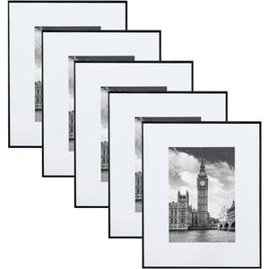GOmaize Front Loading Black Picture Frame Set of 5,Display pictures 5x7 with mat or 8x10 without mat,Wall and Table Mounting