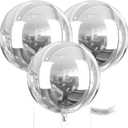 PartyWoo Metallic Silver Foil Balloons 3pcs 50 Inch Large Round Foil Big Giant 4D Jumbo Inflatable Mirror Ball Mylar Balloons for Graduation Birthday Engagement Space Themed Party Decorations