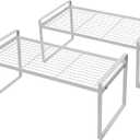 2Pack Cabinet Shelf Organizer Storage Rack Space Saving for Kitchen Counter Pantry Bathroom Cupboard Under Sink Office Table Desk Steel Stackable Rust Resistant Heavy Duty Nonslip 16 White (L16" W8.3" H7.3")
