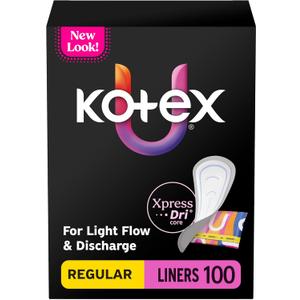 Kotex Wrapped Liners, Light Absorbency, Regular Coverage, 100 Count