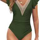 AI'MAGE Women's One Piece Swimsuits Lace Sexy V Neck Bathing Suit Ruffle Cap Sleeve Tummy Control Monokini Swimwear S-XXL (Medium)