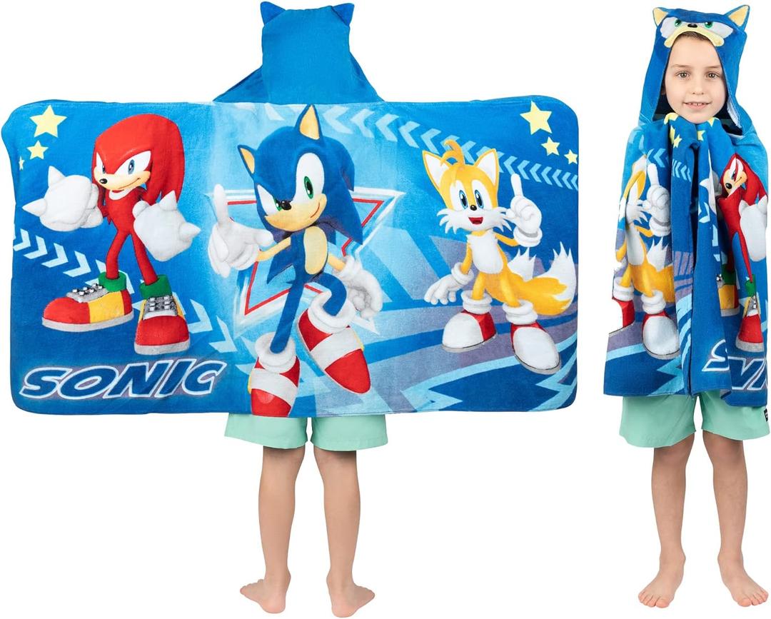 Sonic The Hedgehog, Anime, Bath/Pool/Beach Soft Cotton Terry Hooded Towel Wrap, 24 in x 50 in, By Franco Kids (Multicolor)