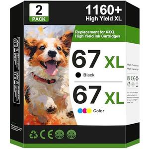 67XL Ink Cartridges Black/Color Combo Pack Replacement for HP Ink 67 67XL Ink Cartridges Work for HP DeskJet 2827e 2755e 2700 2855e 2842e 2800 4155e 2755 2852e Envy 6055e 6000 6455e (1 Black,1 Color)