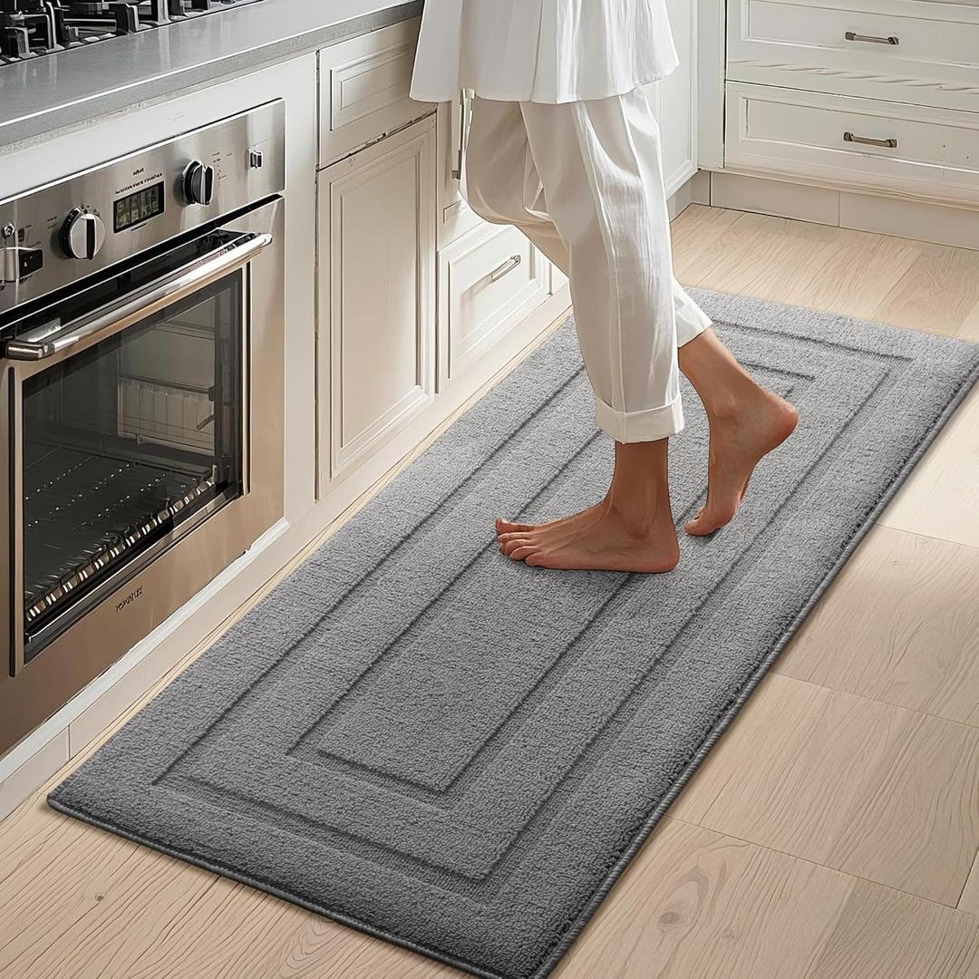 GRANNY SAYS Kitchen Mats for Floor, 47 x 20, Kitchen Rugs Non Slip Washable, Thick Runner Rugs Floor Mats for Sink, Laundry, Long Kitchen Carpet Non Skid, Grey (1'6" x 3'11" (47" x 20"))
