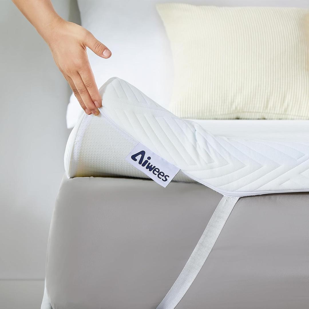Memory Foam Mattress Topper, 3 inch King Mattress Topper with Removable Soft Cover, Bed Topper for Dorm, Travel, Guest Mat, Non-Slip Design & Pressure Relief Back Pain, White