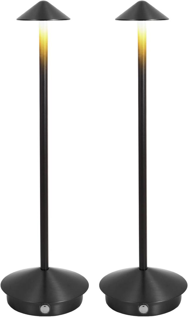 Cordless Table Lamp, Portable Led Desk Lamp 6000mAh Battery Operated Table Lamp, Mordern Rechargeable Night Light in Aluminum, Dimmable Table Light for Indoor Outdoor (Black 2 Pack)