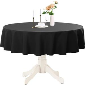 Romanstile Round Waterproof Tablecloth, Stain Resistant Washable Table Cloths Wrinkle Free Polyester Table Covers for Kitchen Dining Party Wedding Indoor and Outdoor - Black, 60 Inch