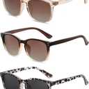 Polarized Sunglasses for Women Classic Retro Trendy Style Sun glasses UV 400 Protection(3 Pack) (A1 Transparent Brown+brown Gradient+leopard Grey(3 Pack))