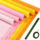 Gersoniel 57 Pcs Crepe Paper Flower DIY Kits 6 Rolls 35g Papel Crepe Sheets 50 Pcs Floral Iron Wire 10 Inch x 8 Feet 1 Roll 50 Meter for Birthday Party Wedding(Pink and Yellow Series)